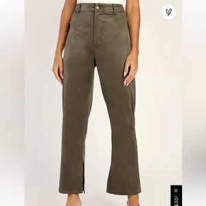Lulu’s Style For Miles Suede Olive Green High Rise Straight Leg Pants Size M